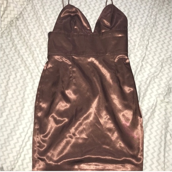 MESHKI SABRINA SATIN DRESS CHOCOLATE NEW - Picture 6 of 8